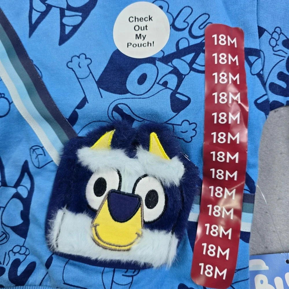 Bluey Sweat Short Set Boys 18M Blue 2 Piece Pouch Sweatshirt Cartoon Shorts Fall